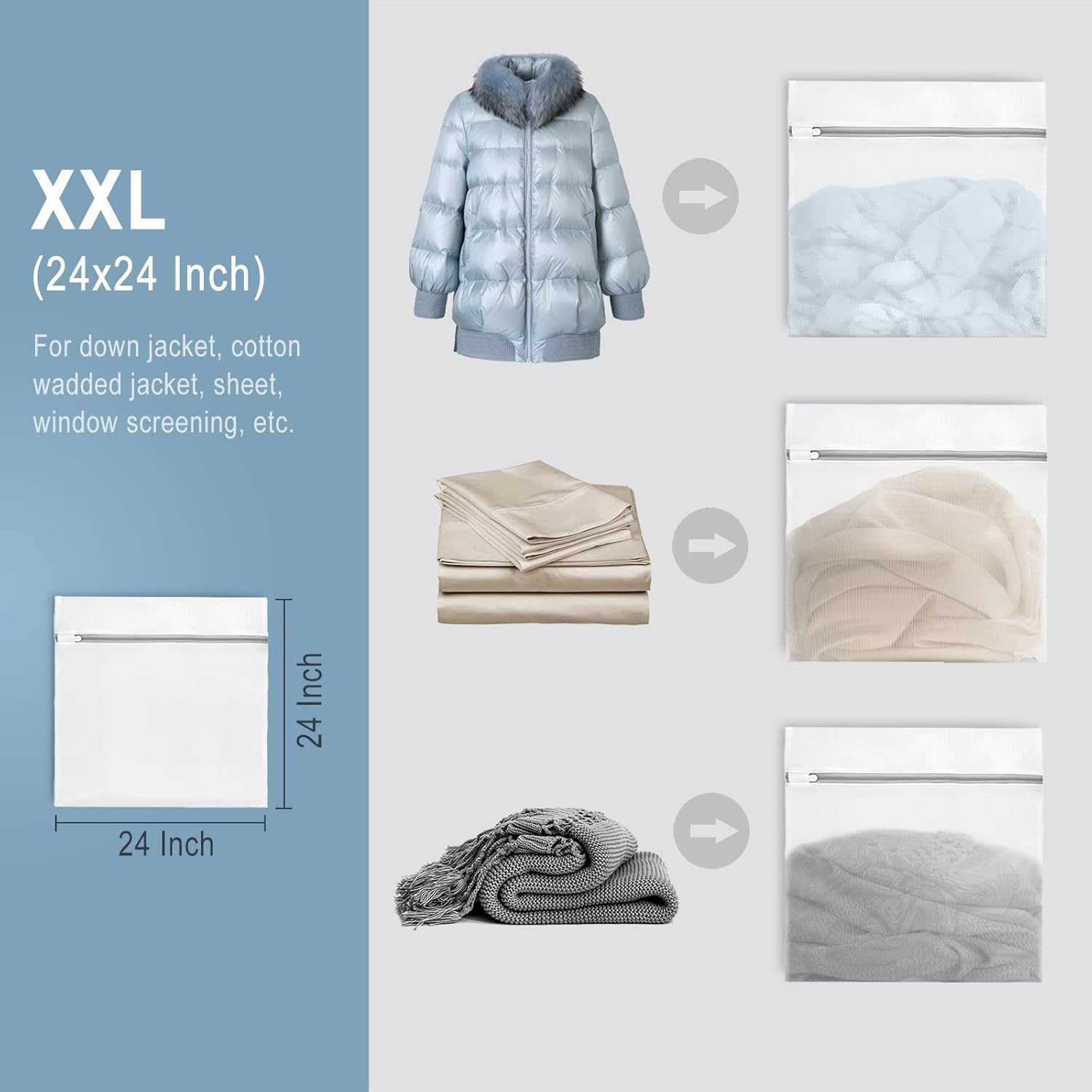 4Pcs Durable Fine Mesh Laundry Bags for Delicates 24 x 24 Inches | (4 XX-Large)