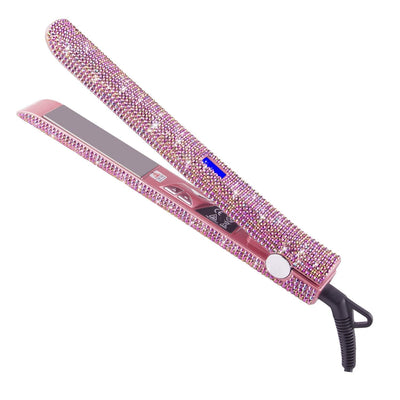 480°F High Temp Hair Straightener and Curler, Titanium Flat Iron Rhinestone Straightening Iron, 2 in 1 Straightening
