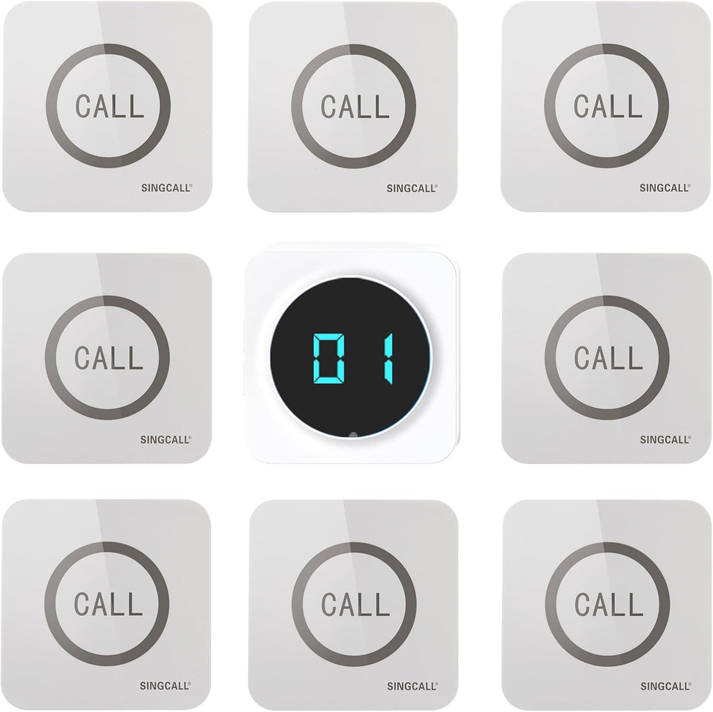 Restaurant Pager System 1 Receiver & 8 Waterproof Call Buttons