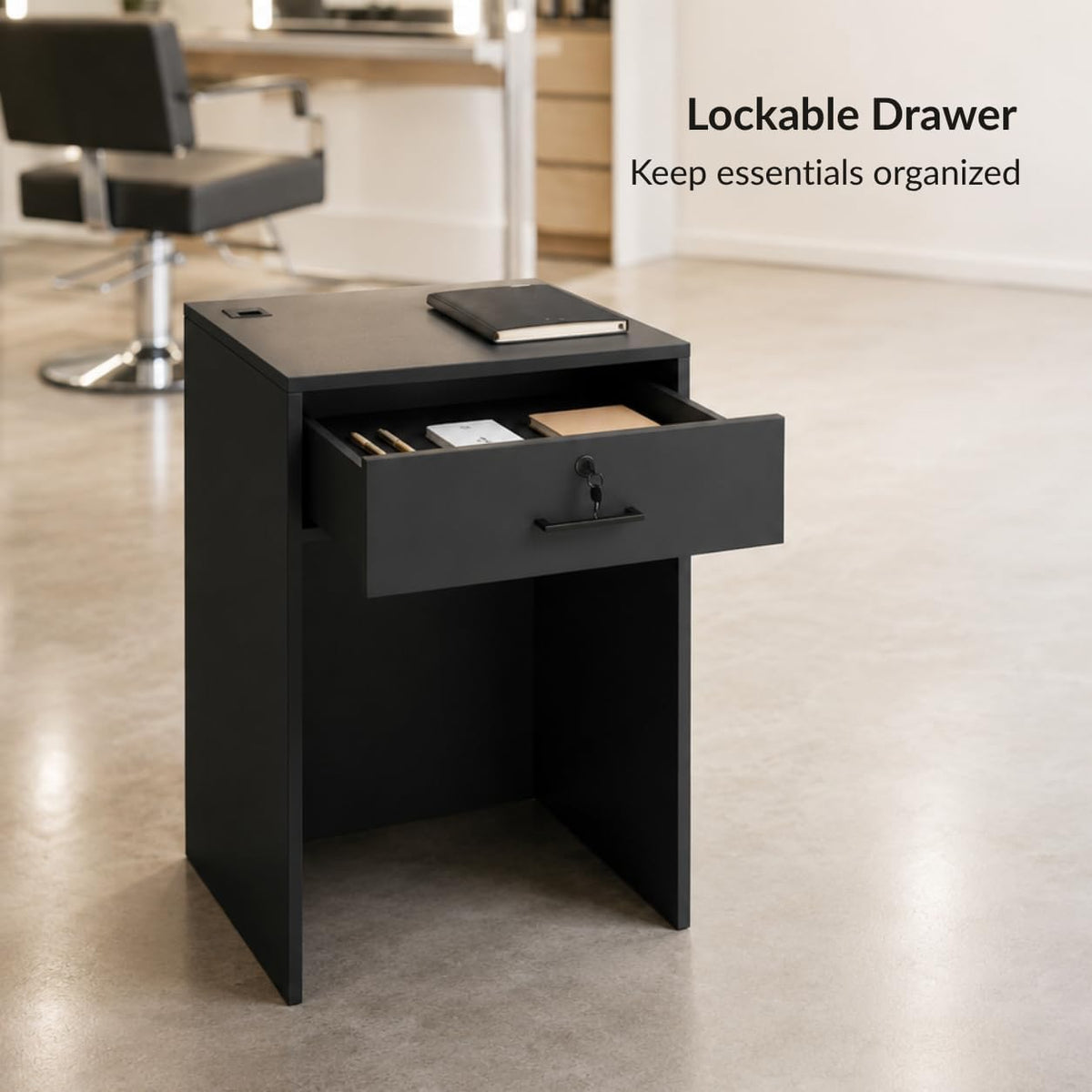 Host Stand with Drawer, Small Reception Desk, 26in Checkout Counter, Black