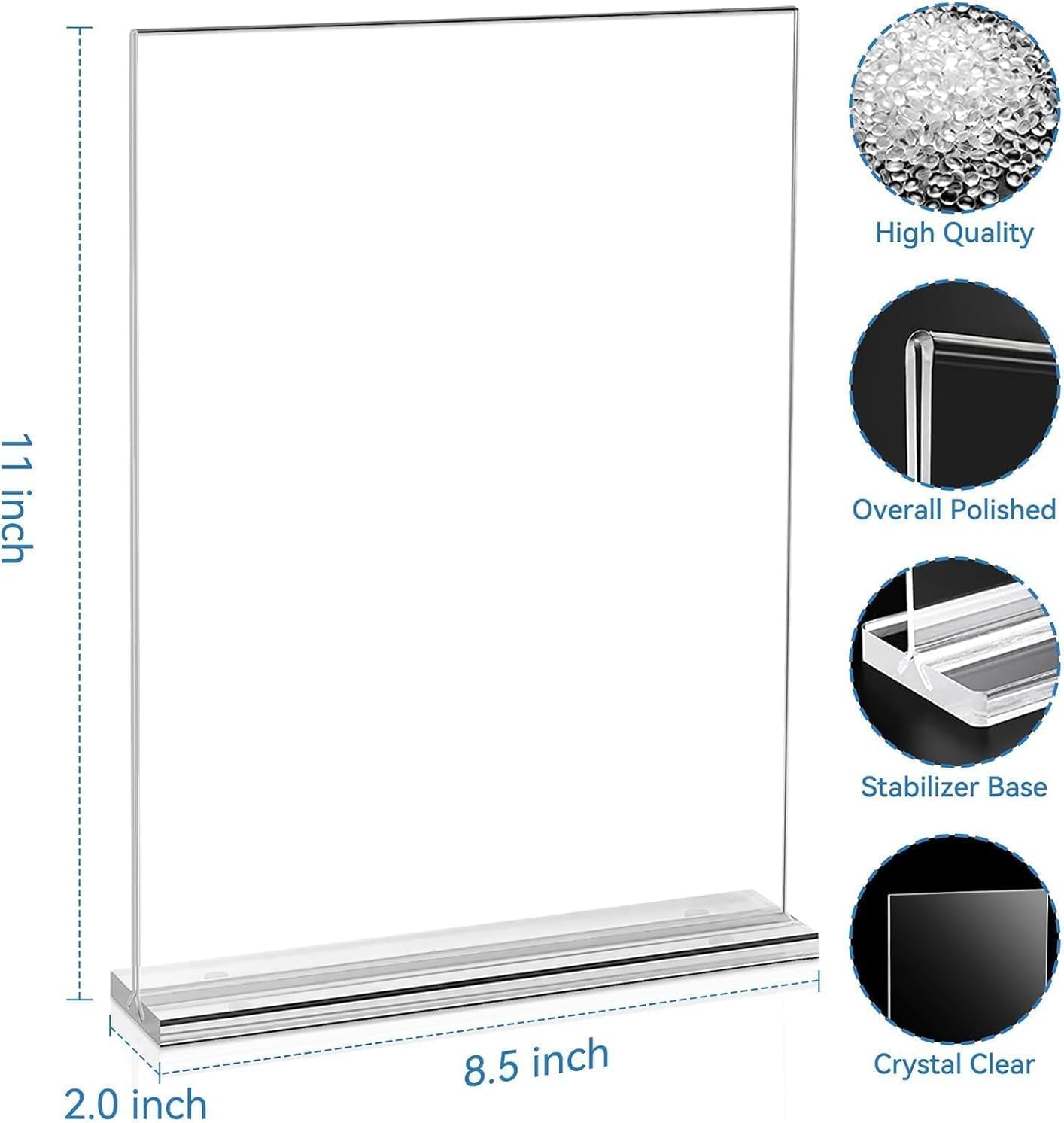 Acrylic Sign Holder 8.5 x 11, 10 Pack Double-Sided Stand up Table Top Sign Holders, Clear Acrylic Picture Frame Menu