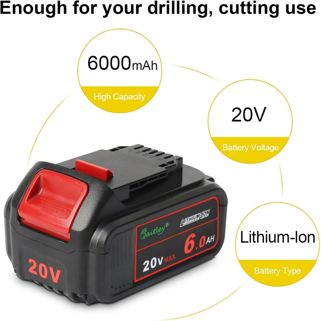 waitley 4 Pack 20V 6Ah Replacement Battery Compatible with Dewalt Tool