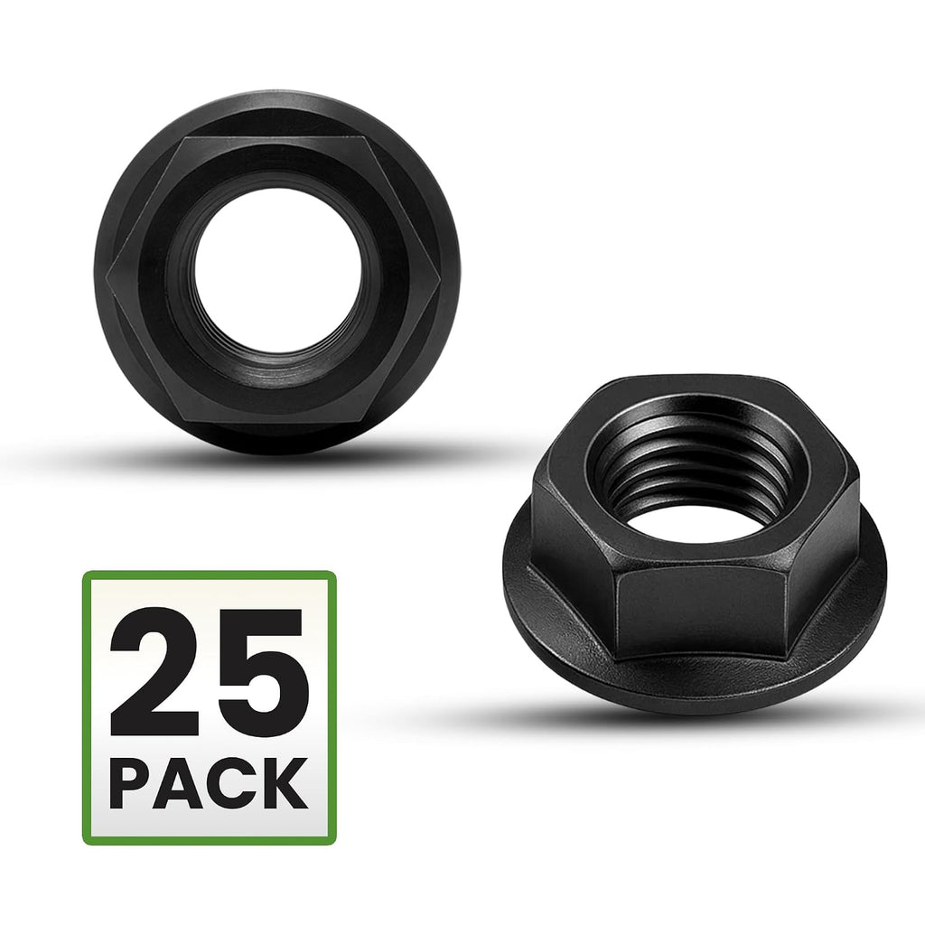 M6 x 1.0 Black Zinc Finish Durable Flange Nuts 25 Pack