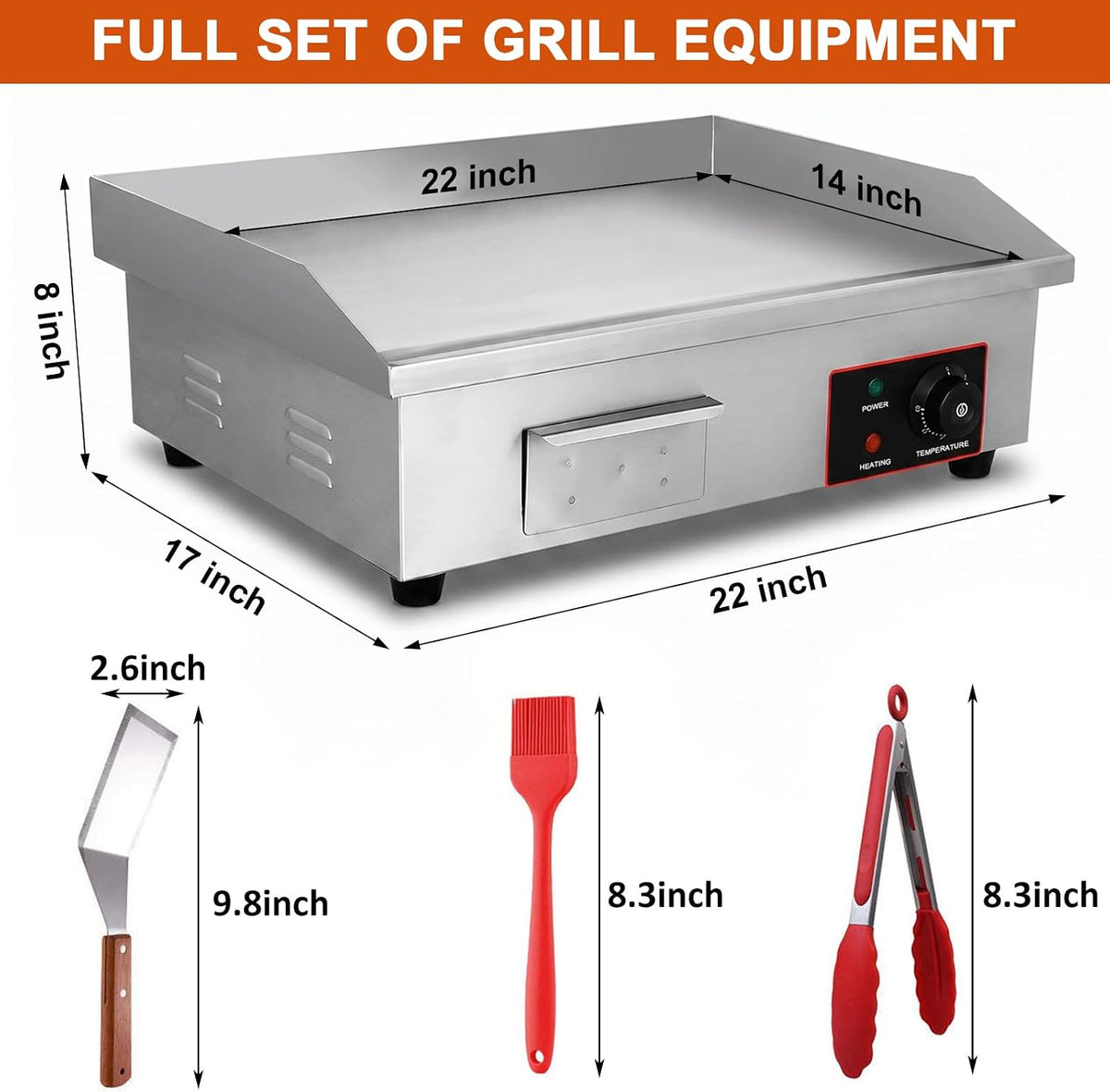 110V 3000W 22" Electric Griddle Grill for Home Commercial,Adjustable Temp