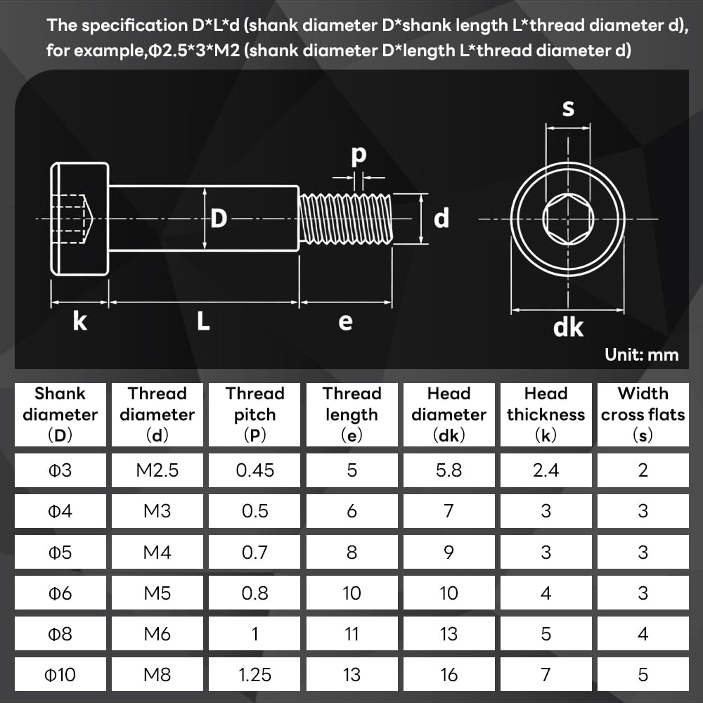 60pcs 304 Stainless Steel Shoulder Bolt M3 4mm Dia 5mm Length
