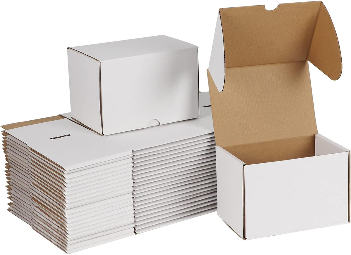 6x4x4 White Shipping Boxes Set of 25, Corrugated Cardboard Mailer Boxes for Packaging Small Business Mailing Gifts