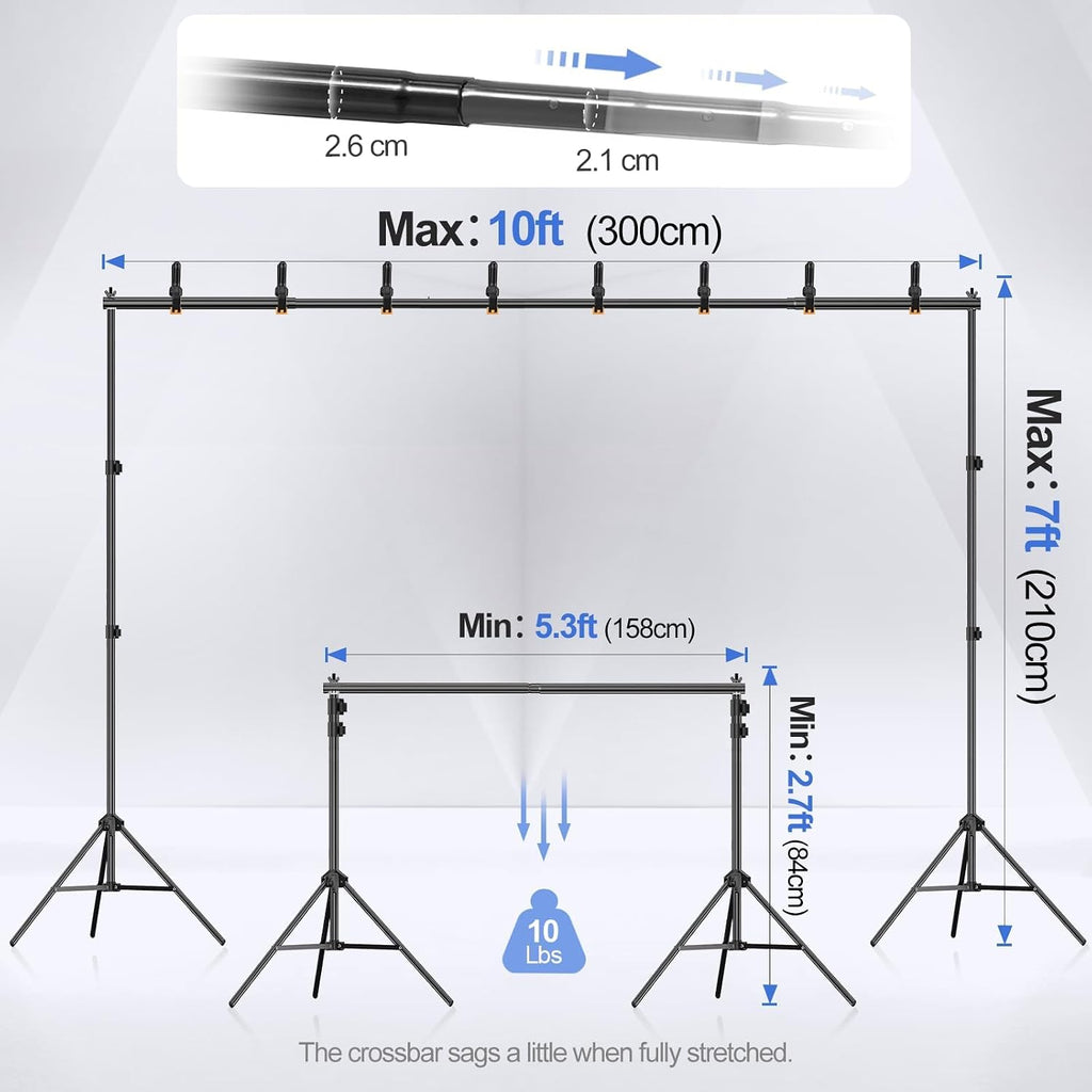 Backdrop Stand 10x7FT Adjustable Back Drop Stand for Party Photoshoot | Background Stand Backdrop with 8 Clamps, 2