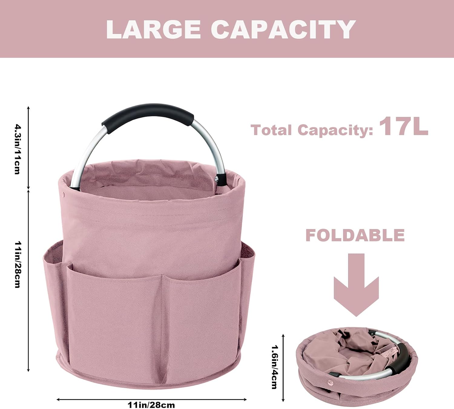 Cleaning Caddy with Handle, 17L Foldable Cleaning Supplies Organizer, Portable Storage Basket, Cleaning Supply Caddy