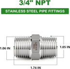 TAISHER 2PCS Forging of 316L Stainless Steel Hex Nipple, 3/4" NPT Male Pipe Fitting