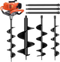 62cc Post Hole Digger Gas Powered Earth Auger Digger | 3 Drill Bit 3" & 5" & 8" and 3 Extension Rods 24" 24" 24" for
