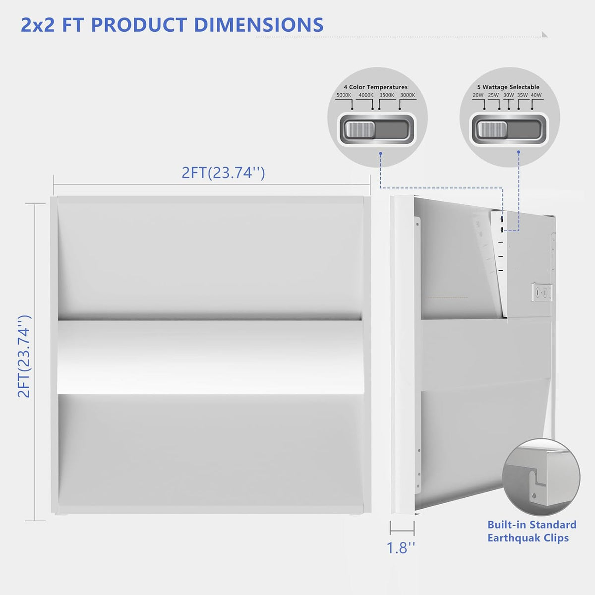 2x2 LED Troffer Drop Ceiling Light,5600LM,0-10V Dimmable,2 Pack