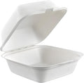 100% Compostable Clamshell Single Compartment Take Out Food Containers 6x6". 25 Containers, Natural Disposable