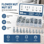 Button Rivet Locking Nuts Set, M4 M5 M6 M8, Flower Nuts Bolts