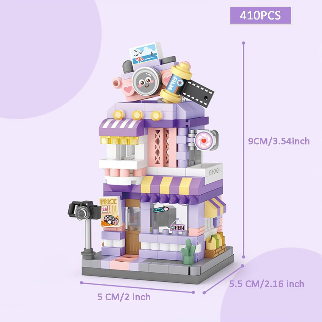 4 Mini City Shop Street View Building Blocks Model Set,Simulation Architecture Collection Particle Construction