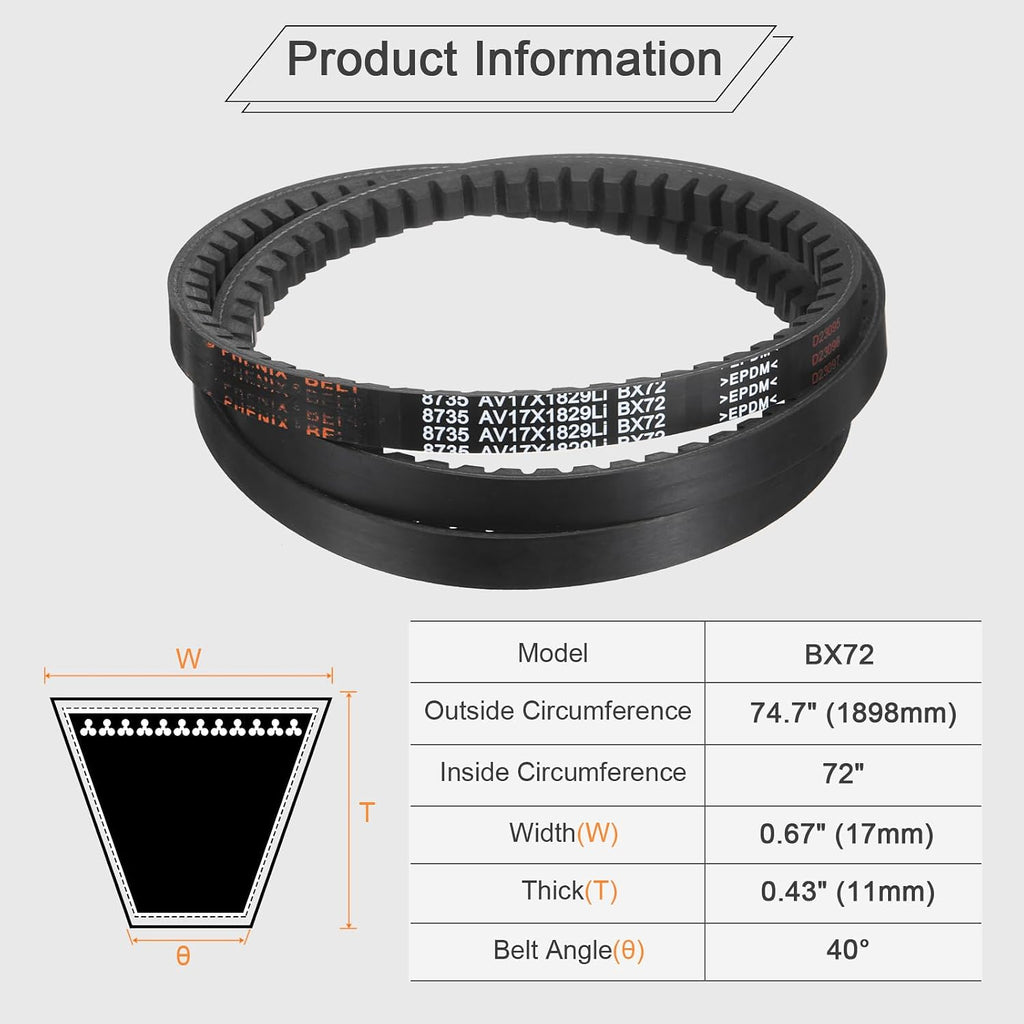 uxcell BX72 EPDM V-Belt, Raw Edge Cogged Industrial Rubber V Belt 0.67" Width x 72" Inside Circumference