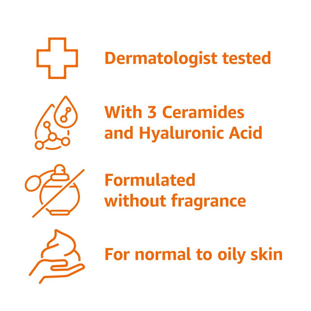 Foaming Facial Cleanser with Ceramides & Hyaluronic Acid, Gentle Daily Face Wash, Non-Comedogenic, Fragrance-Free, 12