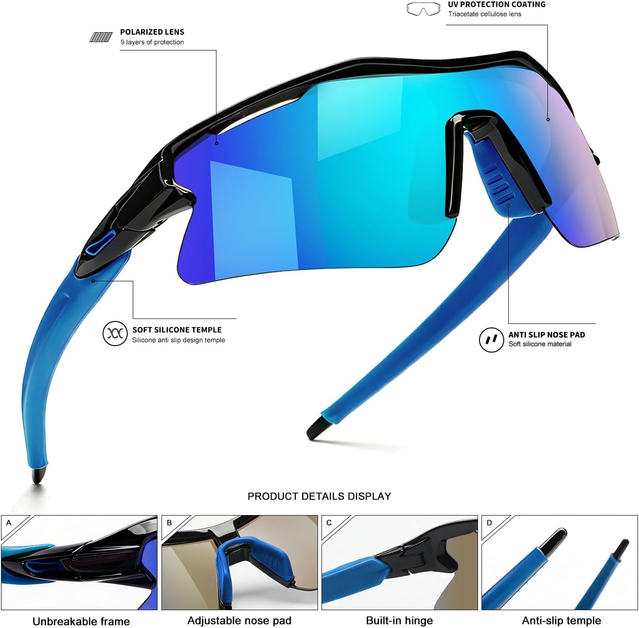 Polarized Sports Sunglasses for Men Women and Youth, UV400 Protection Ideal for Cycling Baseball Fishing Golf Running