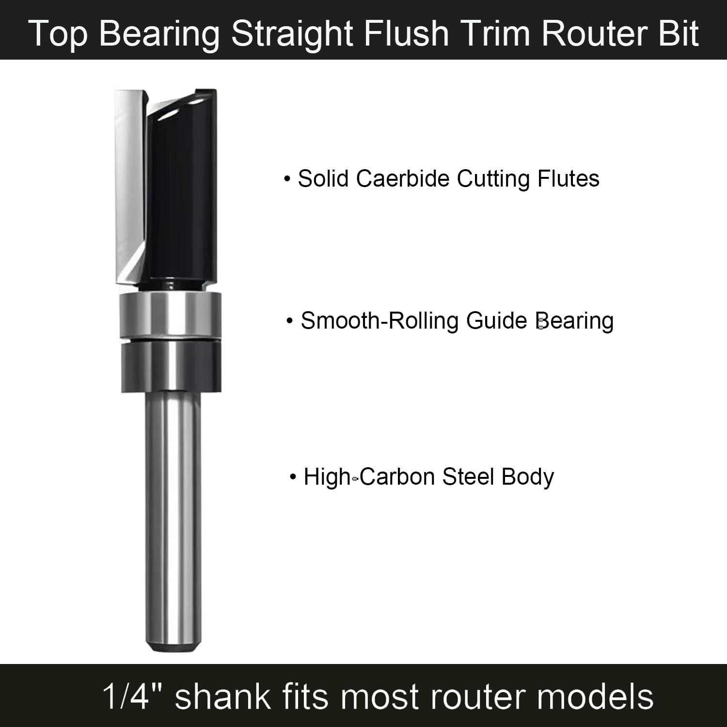 Pattern Flush Trim Router Bit 1/4 Shank Carbide Tipped Router Template Bit | Top Bearing Flush Trim Bits with 5