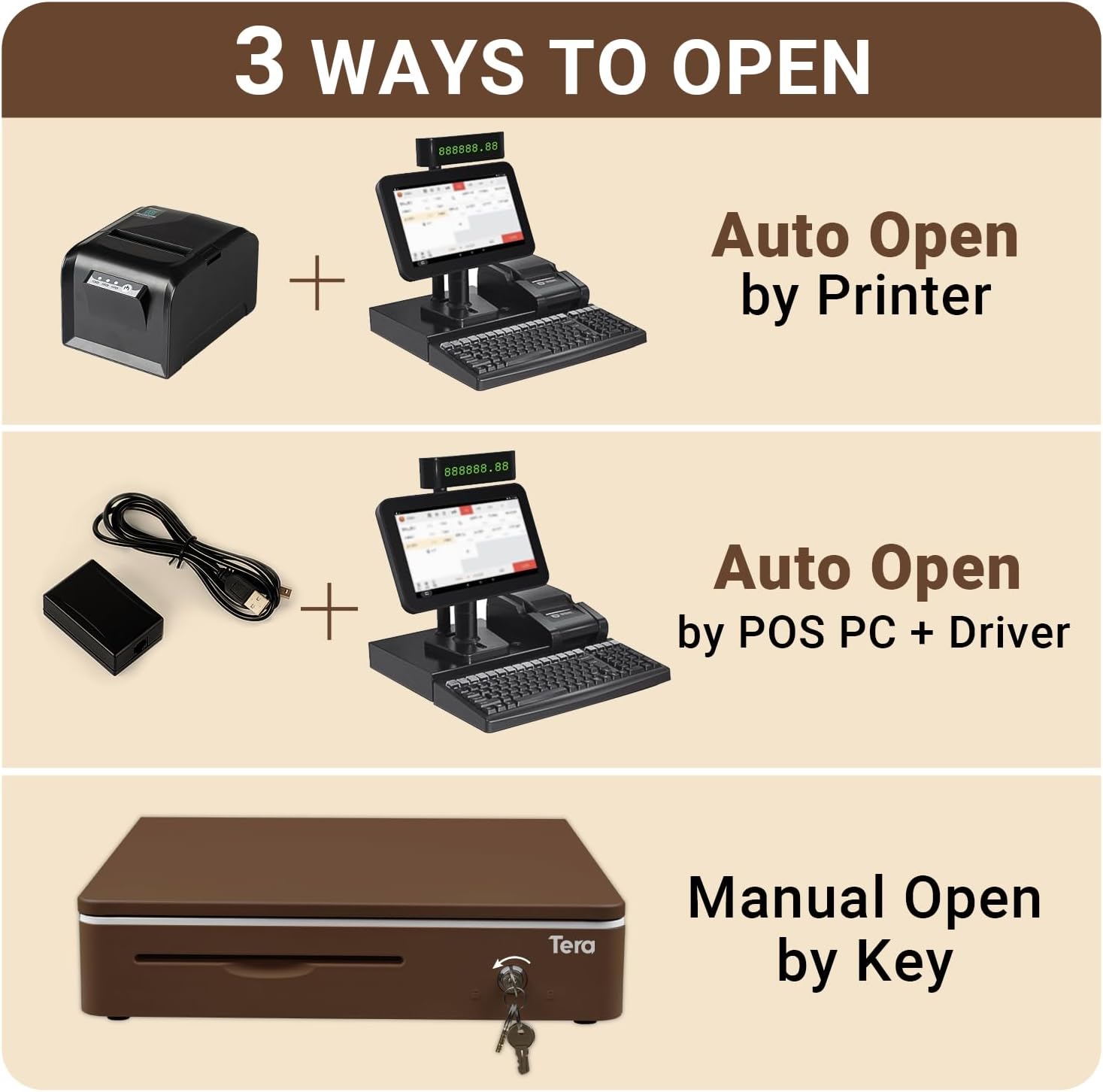 16 inch Cash Drawer: with Micro Switch Auto Open Heavy Duty Insert Tray 5 Bill 8 Coin for POS System Removable Cash