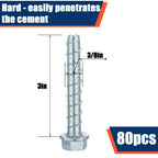 80 Pack 3/8 x 3'' Concrete Anchors and Screw Kits Galvanized