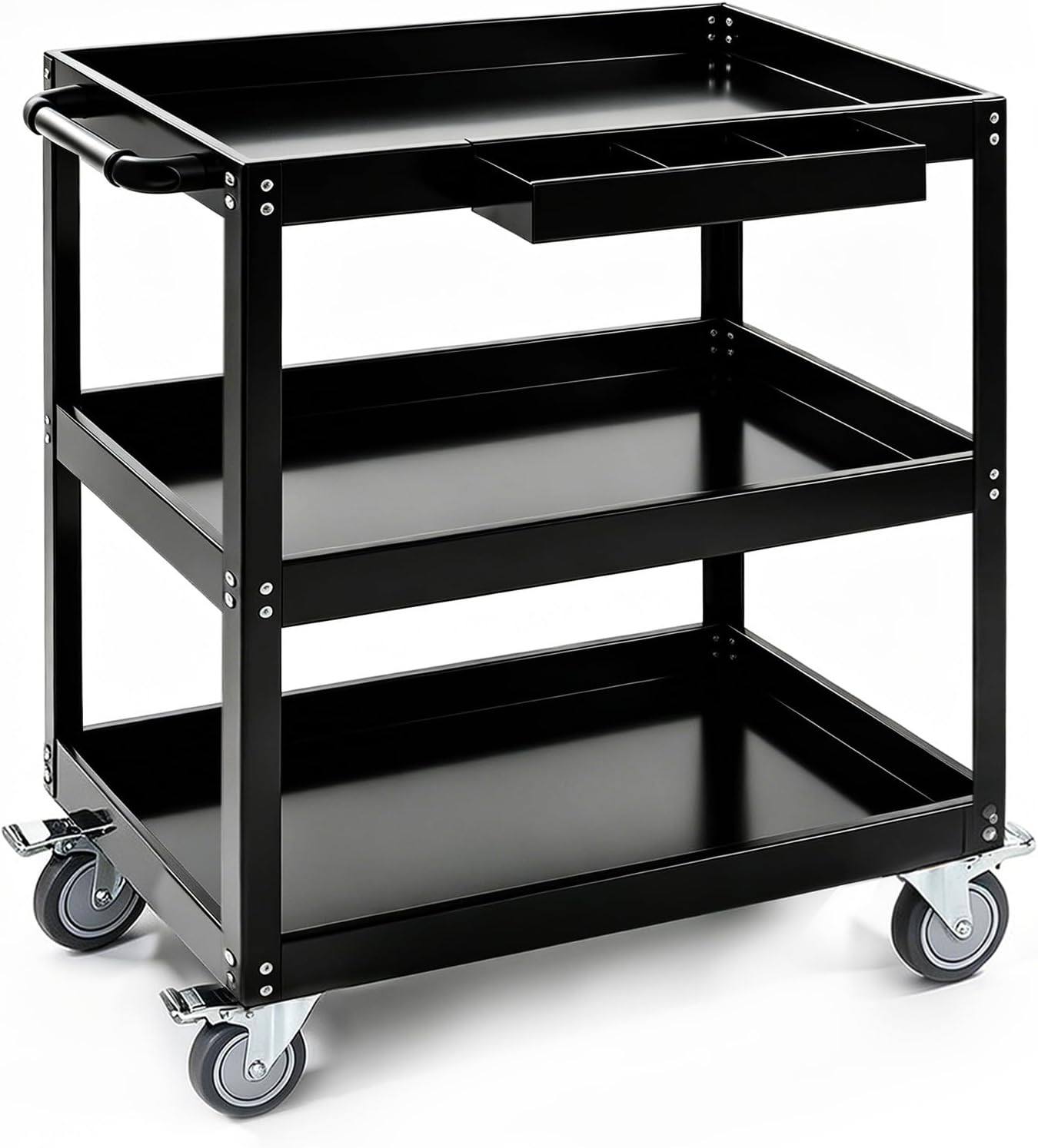 3-Tier Large Heavy-Duty Rolling Tool Cart, 550LBS Utility Carts with Swivel Wheels, Thickened Steel Frame Service