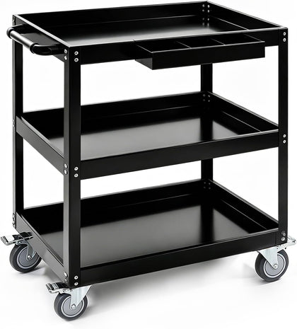 3-Tier Large Heavy-Duty Rolling Tool Cart, 550LBS Utility Carts with Swivel Wheels, Thickened Steel Frame Service