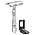 Classic 3-Piece Double Edge Safety Razor Wet Shaving for Men Women with Platinum Blade and Mirrored Travel Case BD176