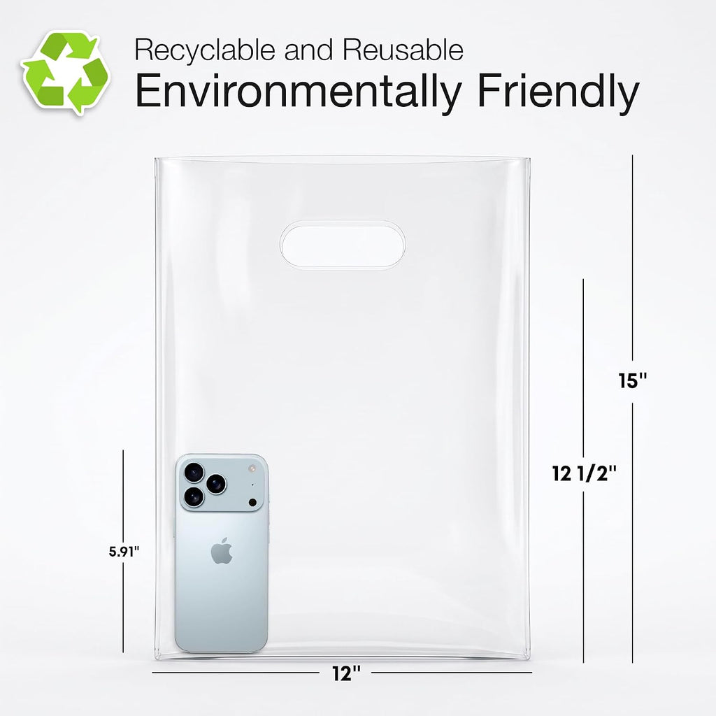 100 Clear Plastic Bags With Handles 12x15 Merchandise Bags