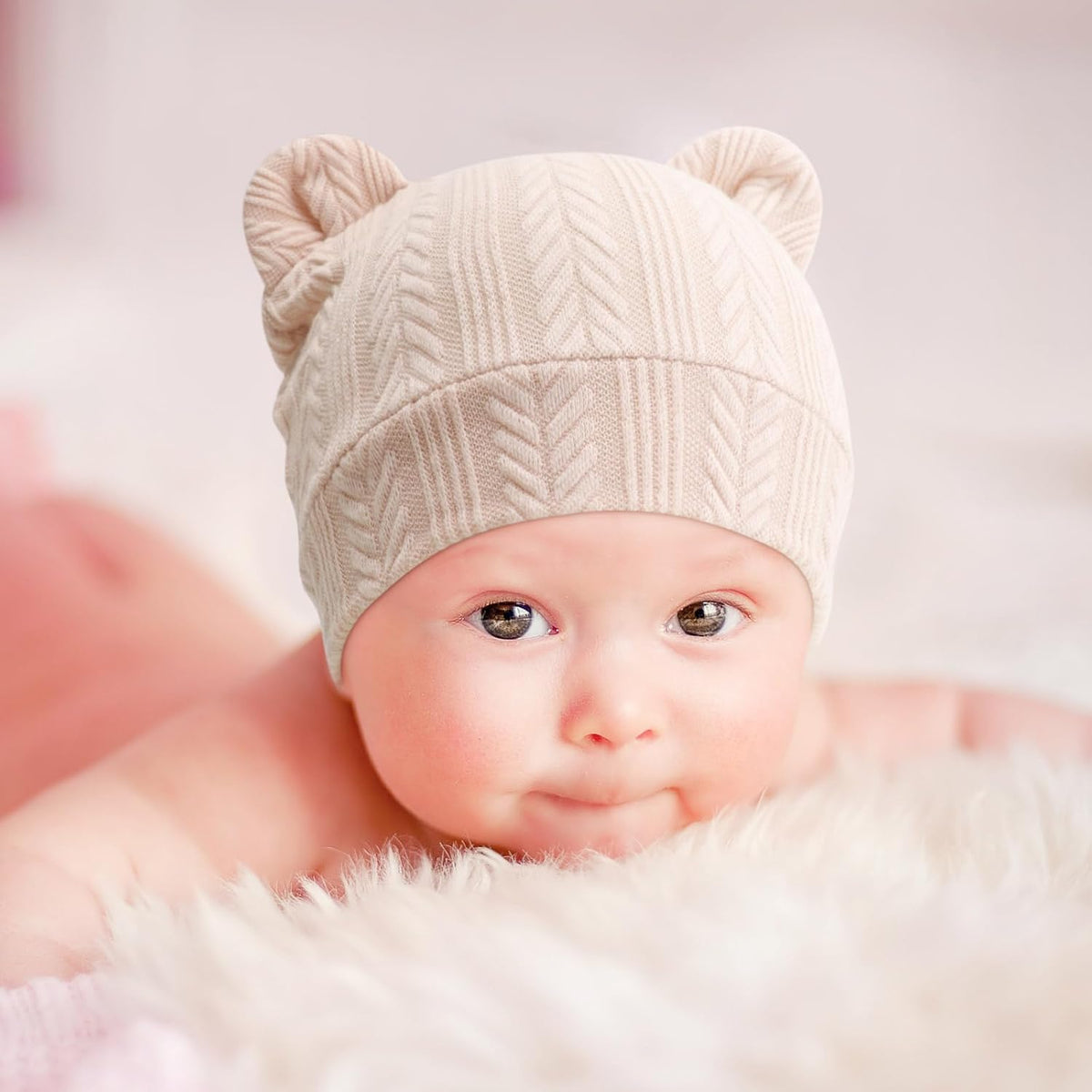 BQUBO Newborn Baby Hats Bear Ears and Mittens Sets Preemie Caps Baby Boy Girl Infant Hospital Beanie for 0-3 Months