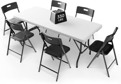 Portable 6-Piece Folding Table and Chairs Set – Heavy-Duty 6ft Camping & Party Furniture for Indoor/Outdoor Events