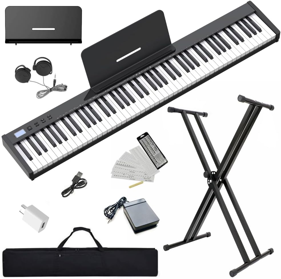 Semi-weighted 88 Keys Piano Keyboard Compact Portable Digital Piano Set for Beginners with Stand, Carrying Case