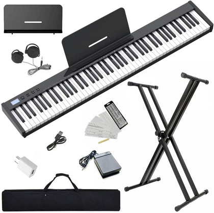Semi-weighted 88 Keys Piano Keyboard Compact Portable Digital Piano Set for Beginners with Stand, Carrying Case