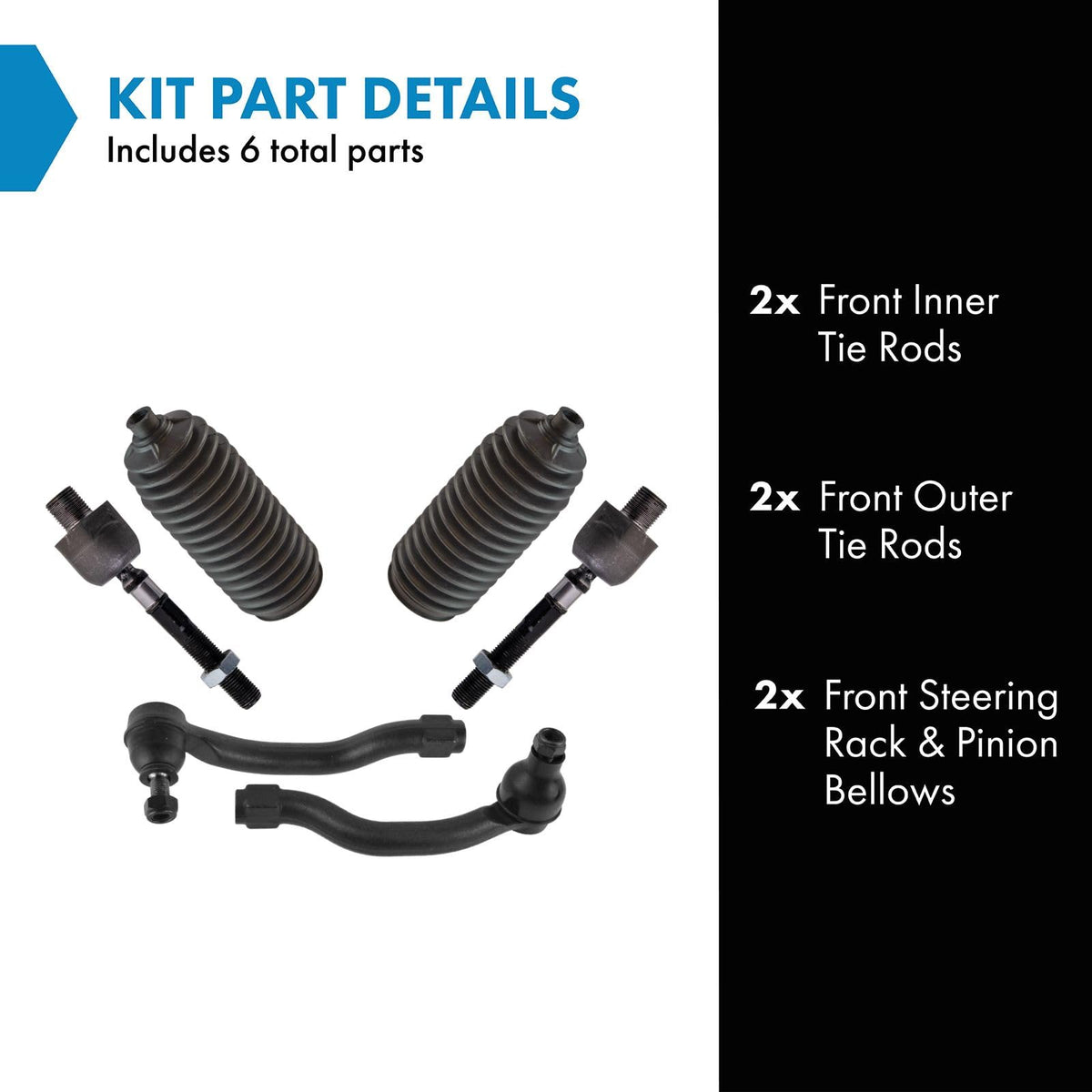 TRQ Front Steering Kit Steering Rack & Pinion Bellow Tie Rod