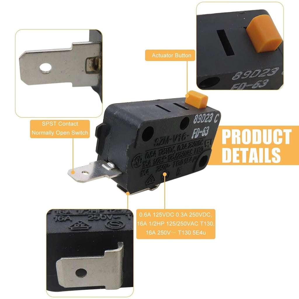 SZM-V16-FD-63, 3405-001034, 3B73362F Microwave Door Switch Fit for QSWMA085WREO, J61414T00AP, MOS0223K, QSWMA137WREO, R1491, ANE6142F60, Pack of 4 (2025 New)
