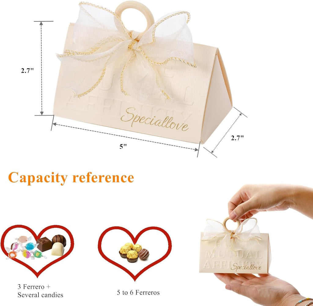 30 Pack Wedding Favor Boxes, Small Gift Boxes for Guest with Handle, White Elegant Chocolate Treat Candy Boxes with