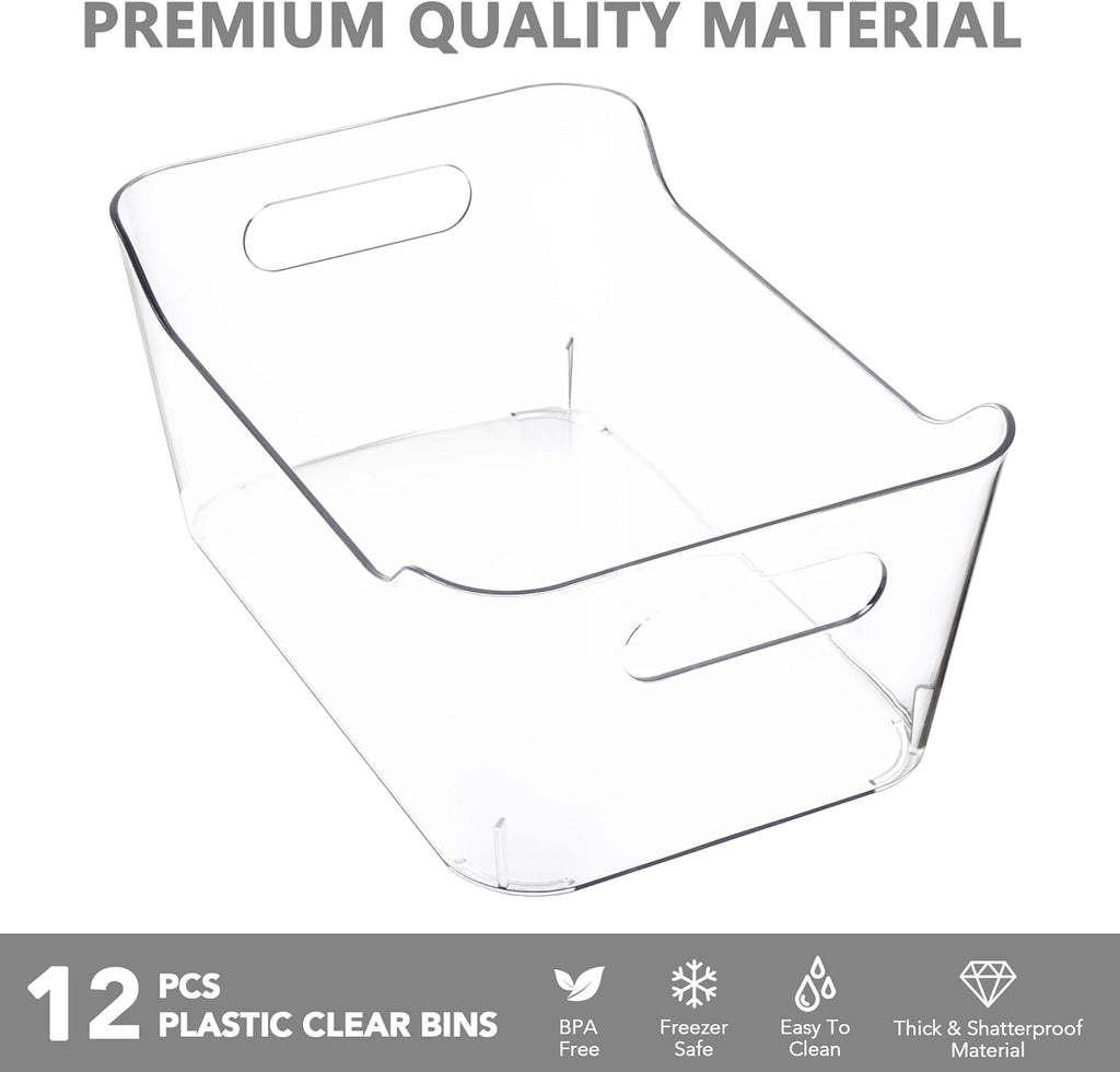 12 Pack Plastic Storage Bins, Multi-Use Organizer Bins, Pantry Organizer, Clear Storage Containers for Home, Kitchen