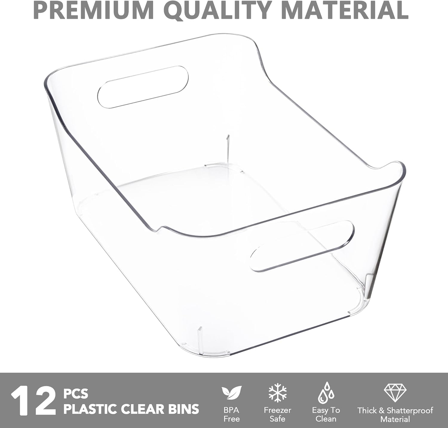 12 Pack Plastic Storage Bins, Multi-Use Organizer Bins, Pantry Organizer, Clear Storage Containers for Home, Kitchen