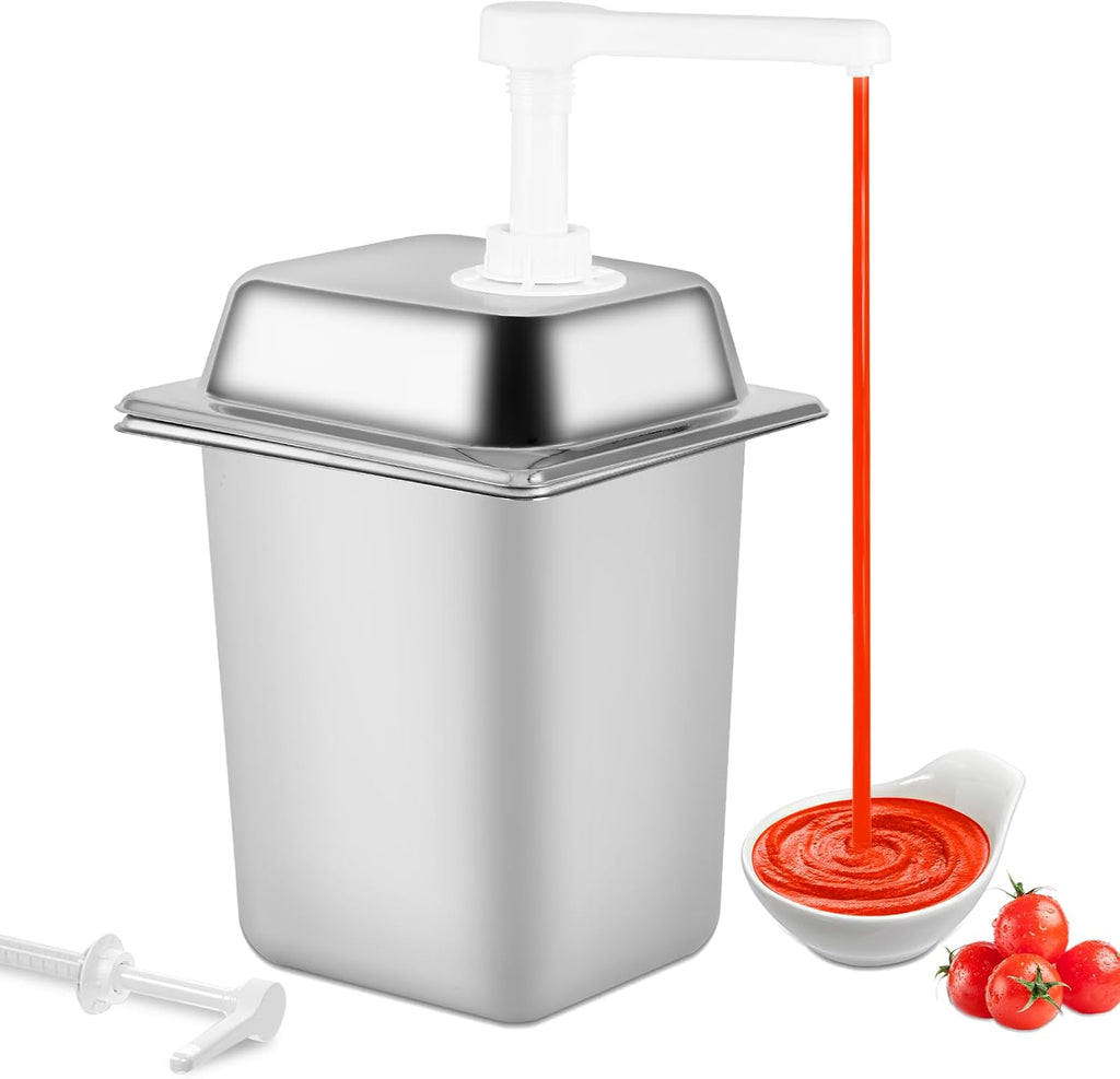 3.4Quart Sauce Pump Dispenser Stainless Steel Condiment Dispenser Pump Station Pump Dispenser for Syrup Ketchup