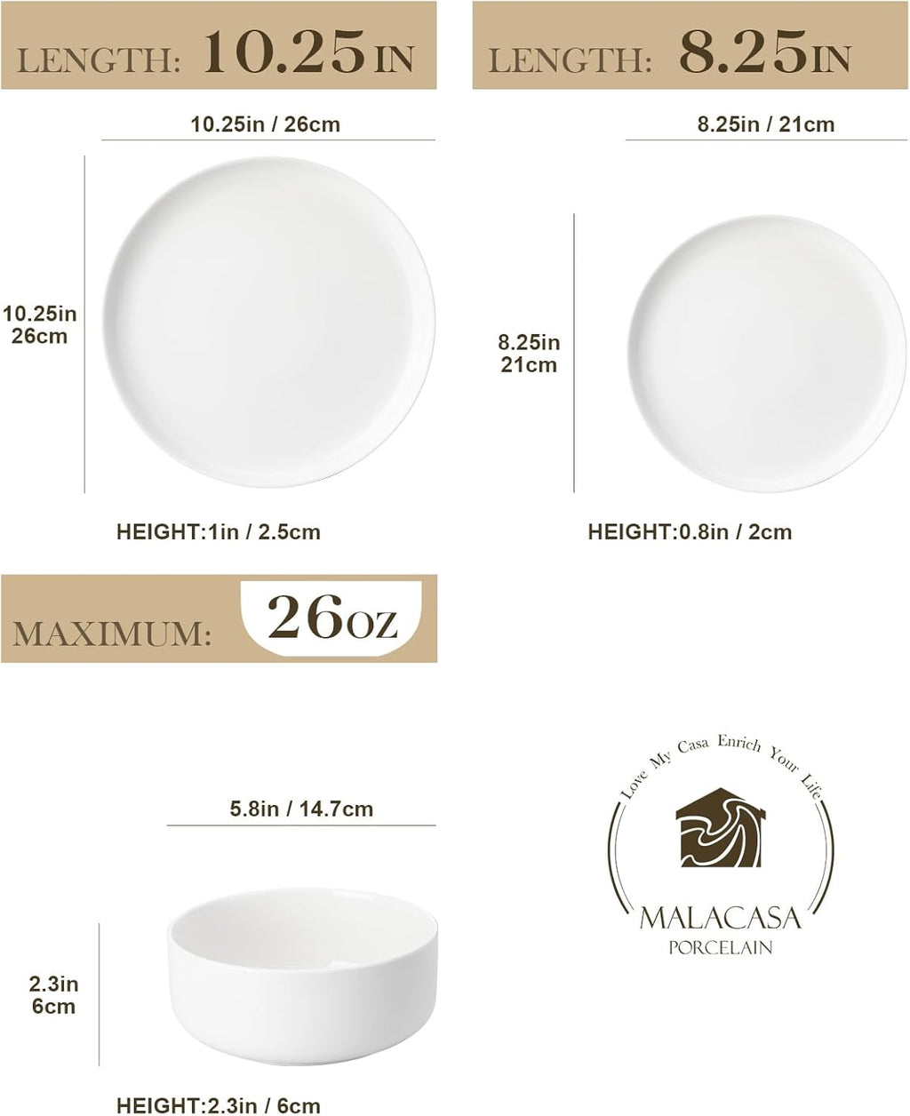 12 Pcs Porcelain Plates and Bowls Sets,Dinnerware Set for 4,White