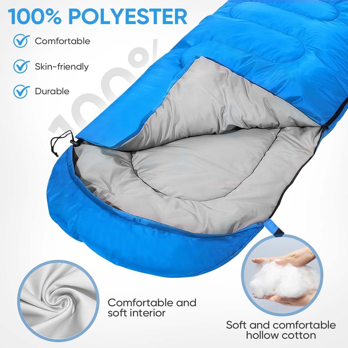 Sleeping Bags Portable Waterproof Camping Sleeping Bag for Adults Kids 4 Seasons Cold Weather or Warm Backpacking