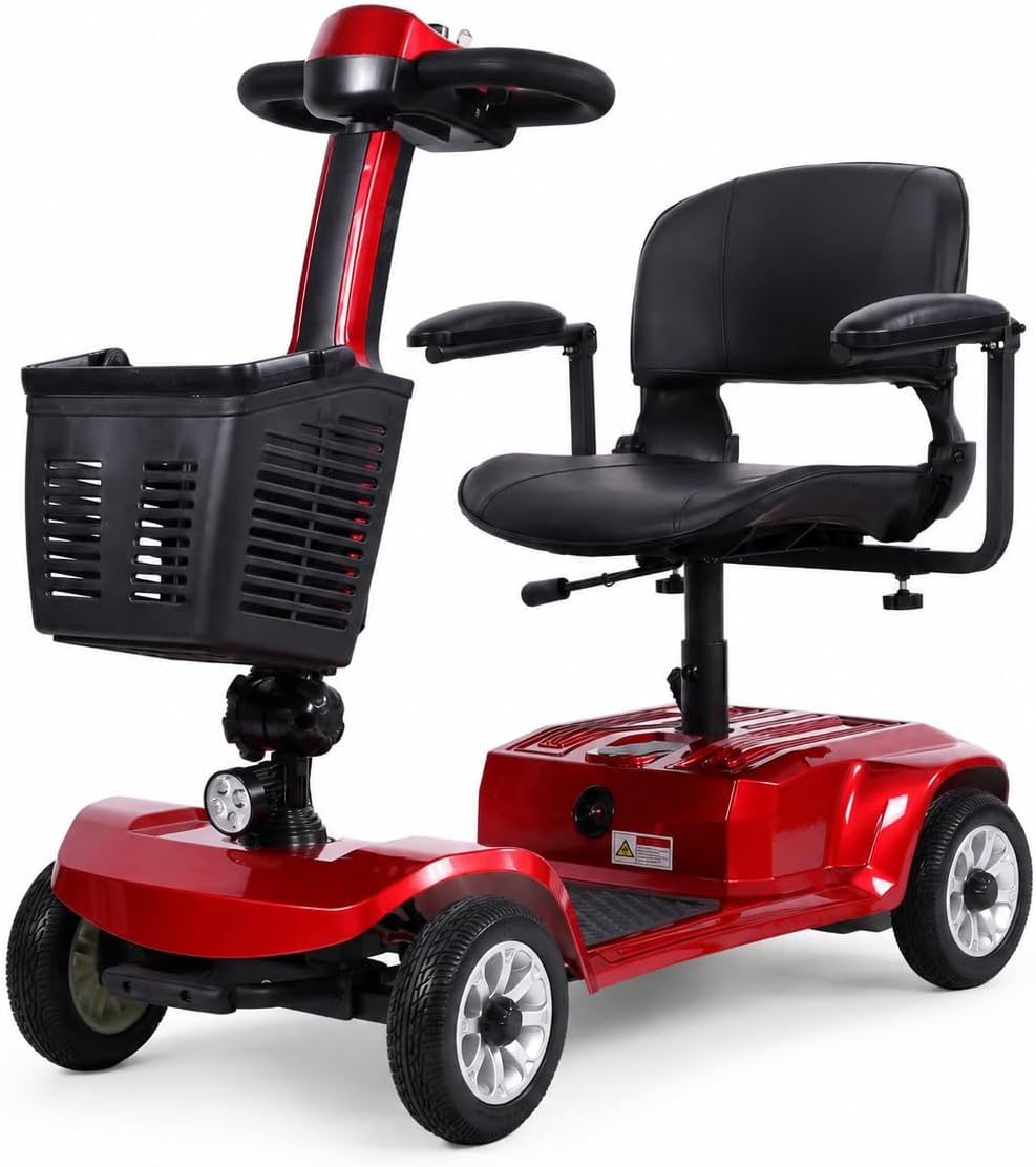 Electric Mobility Scooter for Adults & Seniors, Foldable 4-Wheel Mobility Scooter with LED Headlight & Basket