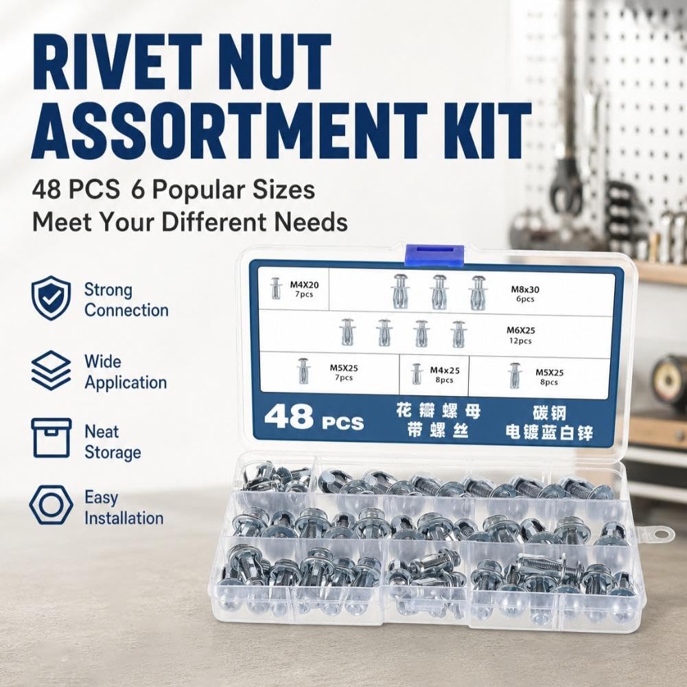 Button Rivet Locking Nuts Set, M4 M5 M6 M8, Flower Nuts Bolts