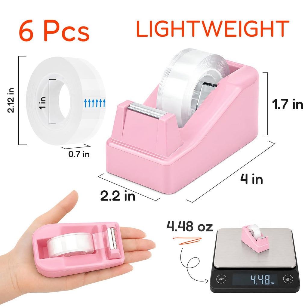Lightweight Desktop Tape Dispenser, 6 Rolls Tape, 1-Inch Core