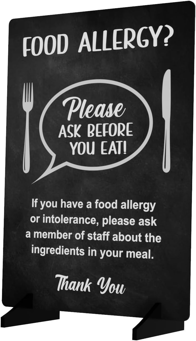 Please Ask Before You Eat, Food Allergy and Intolerance Warning Sign/Notice - A4 size, supplied with 2 black plastic
