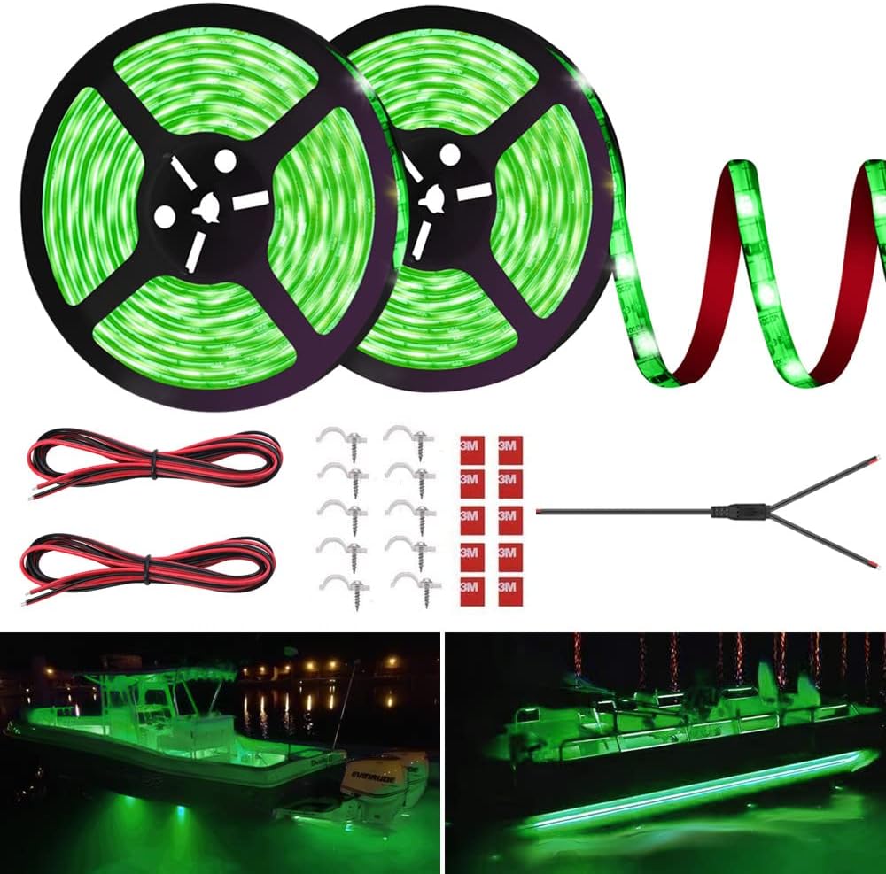 LED Boat Strip Lights, 32.8FT Green Marine Pontoon Led Lights, Waterproof