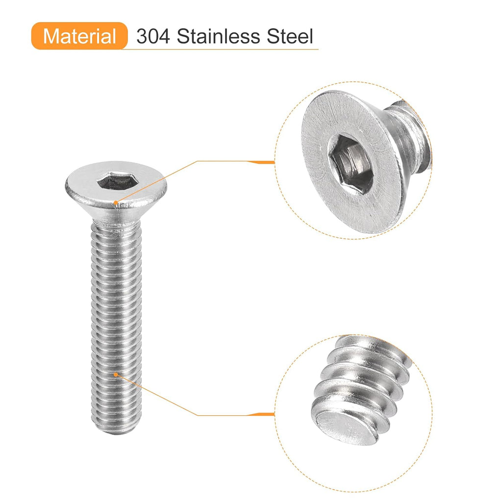 uxcell #10-32x1 Flat Countersunk Head Socket Cap Screws, 20Pcs 304 Stainless Steel Hex Socket Flat Head Screws, Full Thread, Countersunk Bolts