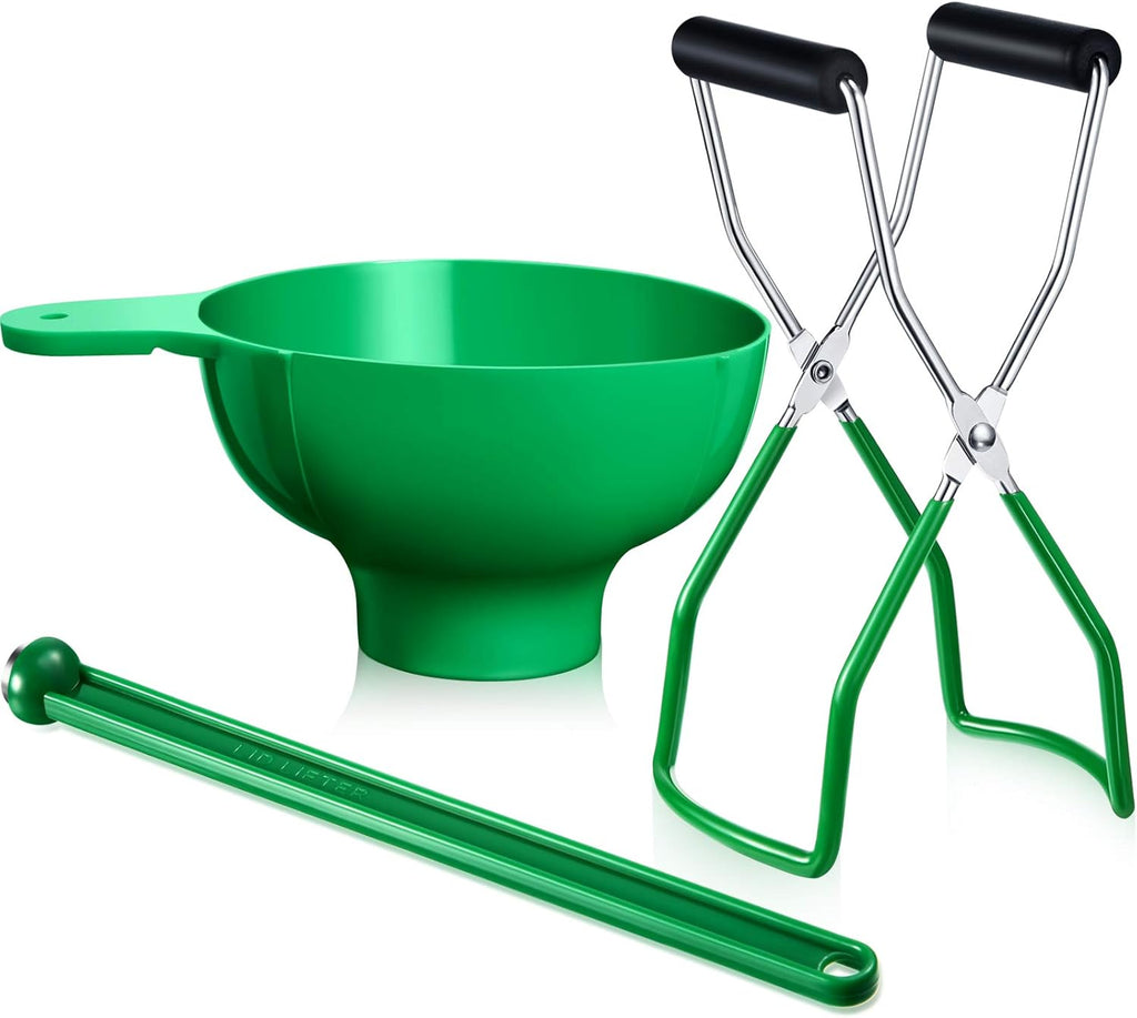Canning Funnel Jar Lifter Magnetic Lid Wand for Mason Jars, 3 Pcs, Green
