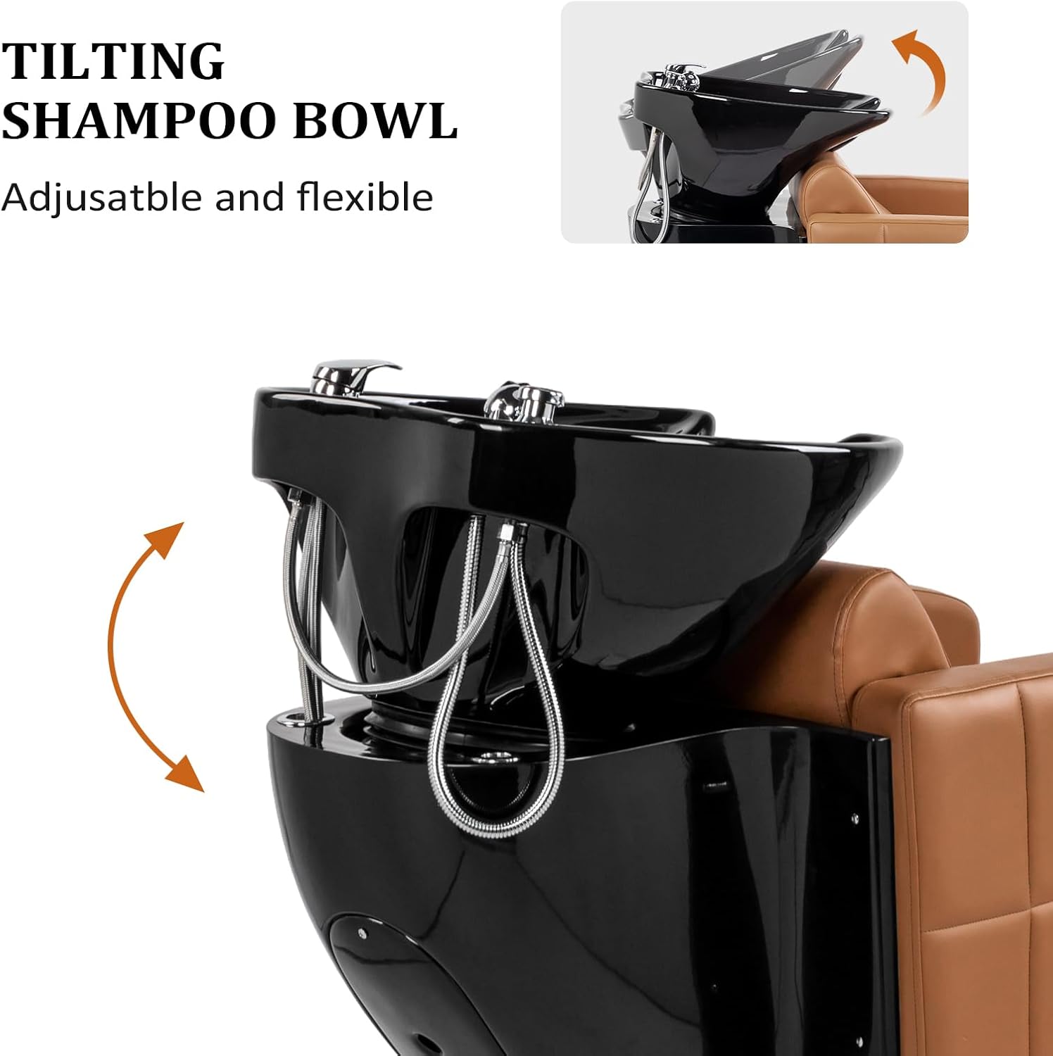 Salon Shampoo Bowl and Chair, Extra Wide Seat & Porcelain Hair Washing Sink, Shampoo Unit for Beauty Spa Barbershop