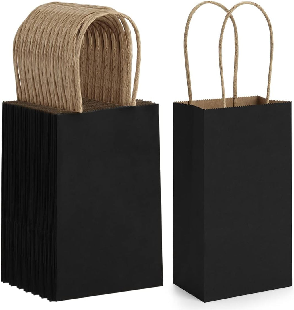 Mini Gift Bags with Handles 3.5x2.4x6.7 Inch Black 100 Bulk Pack