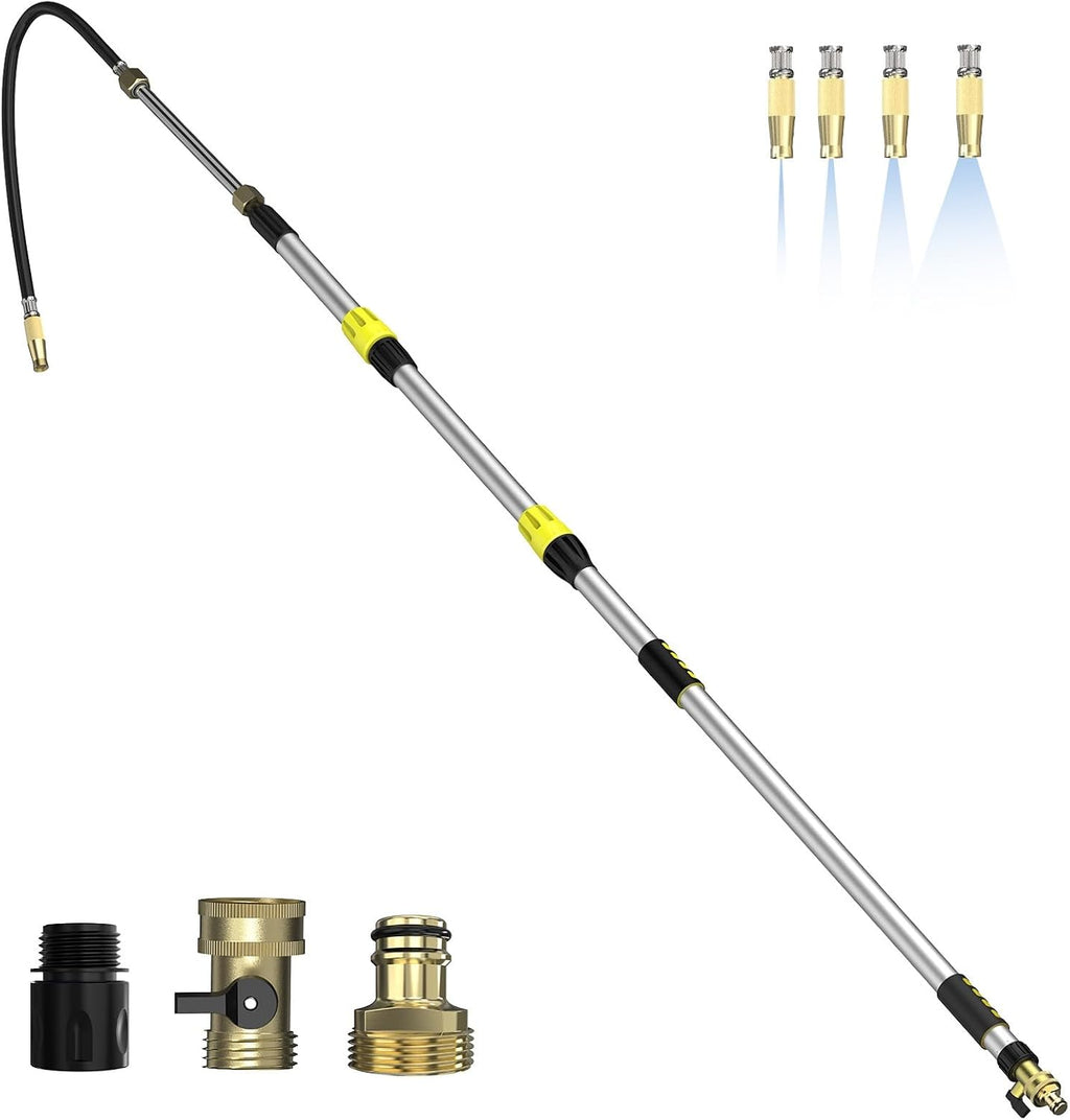 22FT Reach Telescoping Gutter Cleaning Tools 4-16FT Rain Gutter Cleaner Tools from Ground with 3/4" Brass Garden Hose